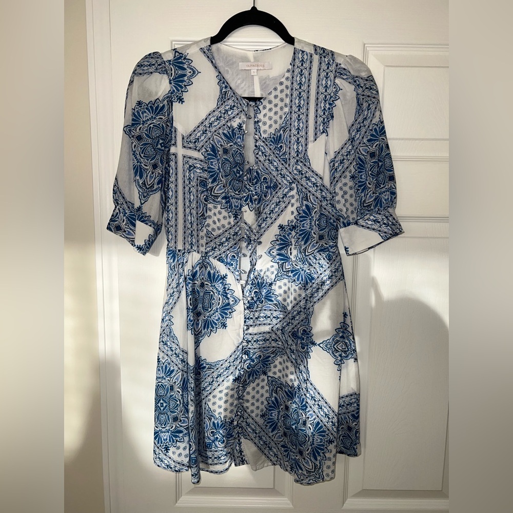 Blue and White Patterned Women's Dress